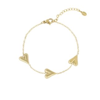 Three hearts armband goud